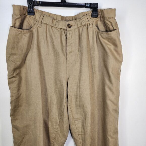 Catherines Womens Pants Size Plus 18W Khaki Tan Linen Blend Straight Leg Relaxed - Picture 4 of 8